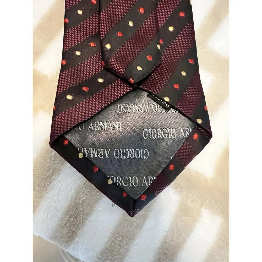 Giorgio Armani Striped Burgundy Black 100% Silk Designer Men's Tie